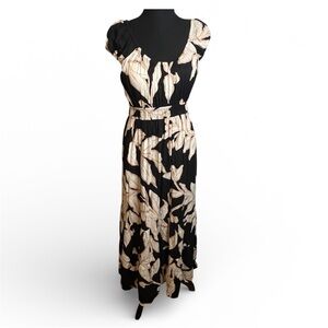 SOMA Floral MAXI DRESS BUILT IN BRA Sz M Smocked Waist Earth Y2K Boho Revival